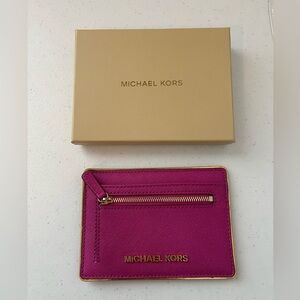 Michael Kors Fuchsia Card Holder with Gold Accents